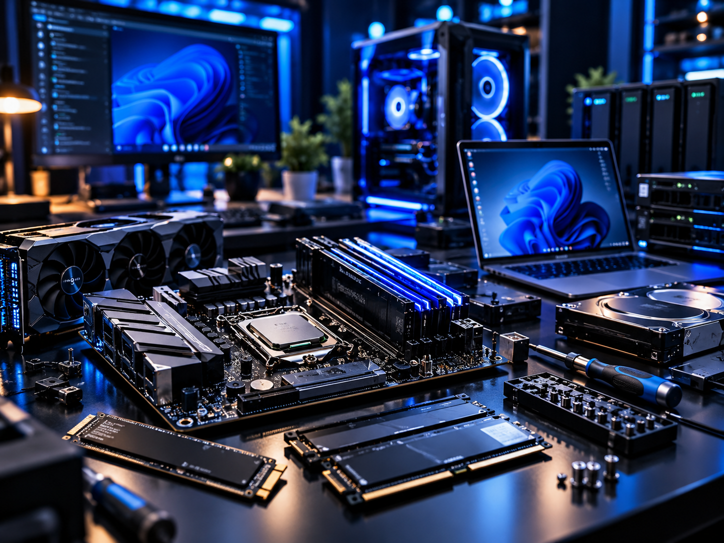 Computer hardware, motherboard, processor, memory and NVMe storage