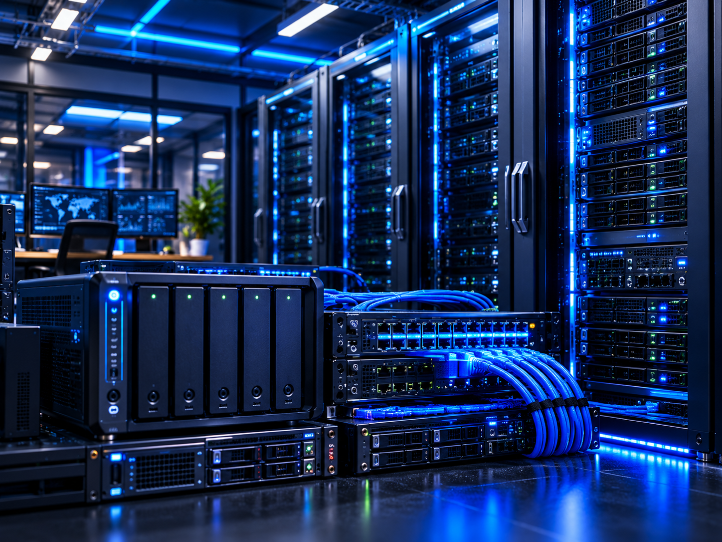 Modern server racks and professional IT infrastructure